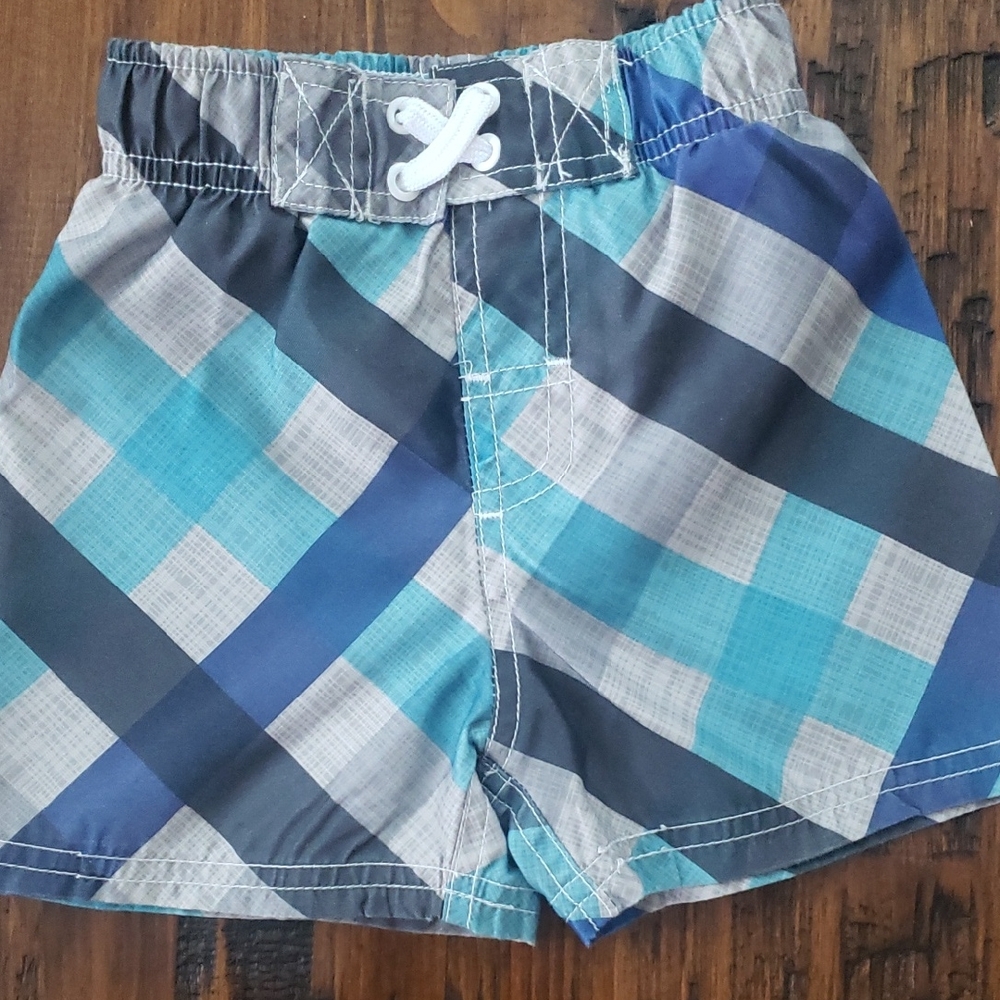 Circo Blue and Gray Striped Baby Swim Shorts Size 12M